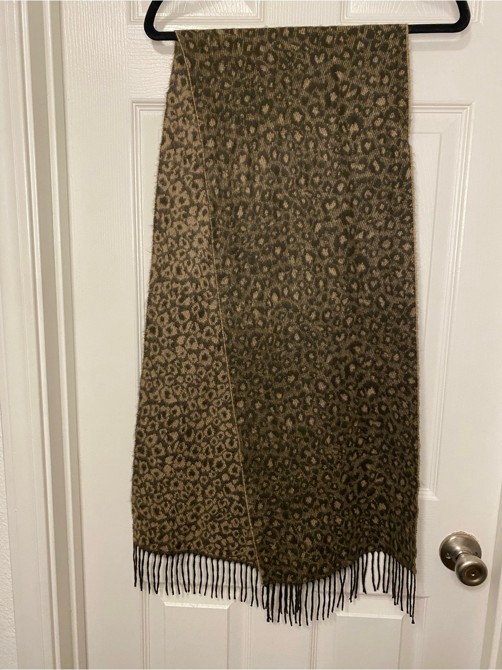 Vintage Cashmere Leopard Print Scarf with Fringe
